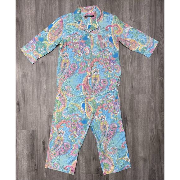 Lauren Ralph Lauren Other - Lauren Ralph Lauren Paisley Womens Pajama Set Sz M Capri Button Up Cotton